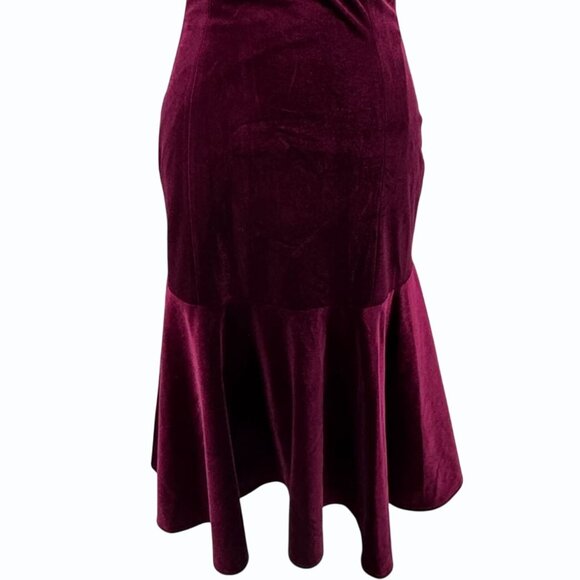 Yoana Baraschi Y2k Velvet Bodycon Fishtail V Neck Dress Womens Size 8 Burgundy - Picture 3 of 14